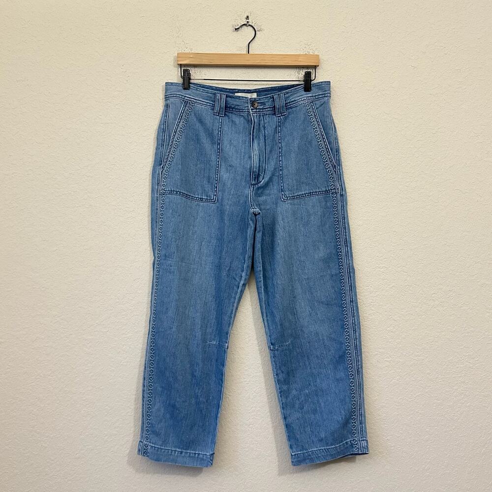SUNDANCE Jeans Blue Denim Embroidered Relaxed Cropped High Rise NWOT